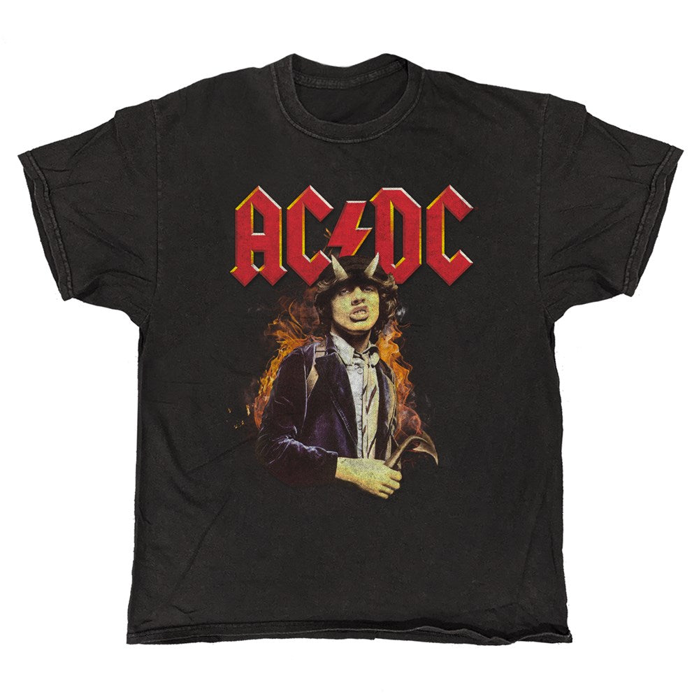 AC/DC Angus Flames Artwork T-Shirt – Black Vintage