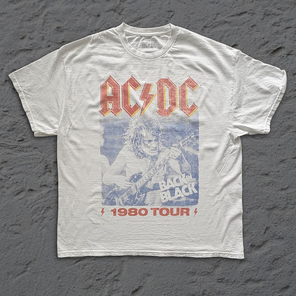 AC/DC - Back In Black Tour '80 - White Vintage T-shirt