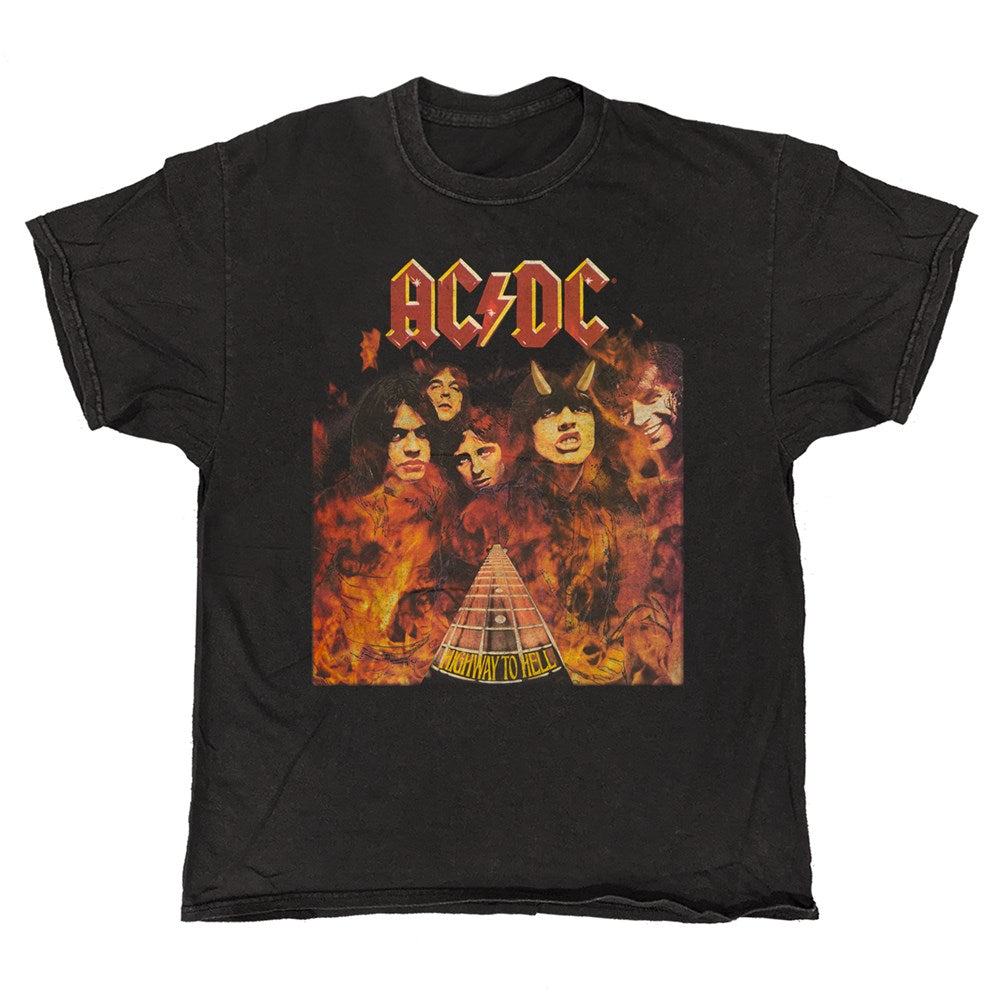 AC/DC Highway To Hell Flames Band Photo T-Shirt – Black Vintage