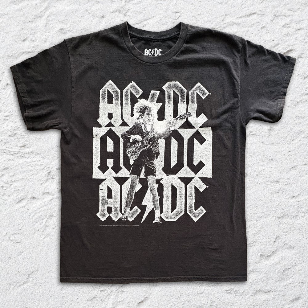 AC/DC Stacked Logos Vintage Logo T-Shirt – Black Vintage