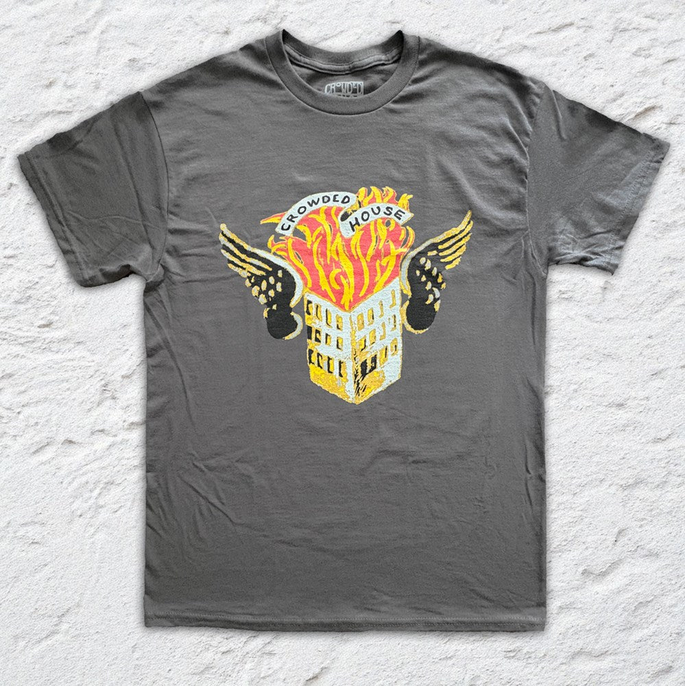 Crowded House Flaming House Visual T-Shirt – Charcoal