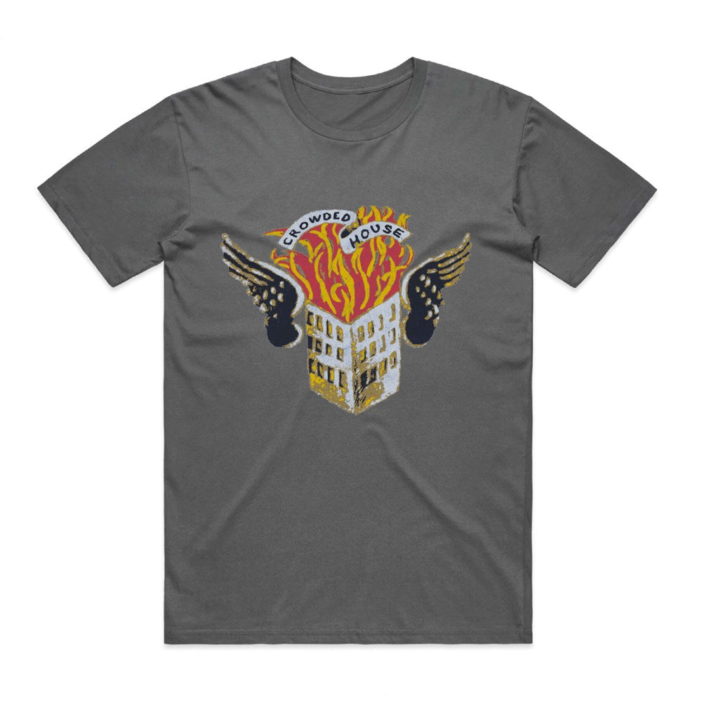 Crowded House Flaming House Visual T-Shirt – Charcoal