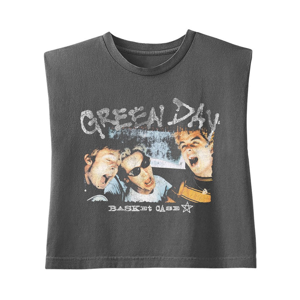 Green Day Basket Case Muscle Crop – Faded Black