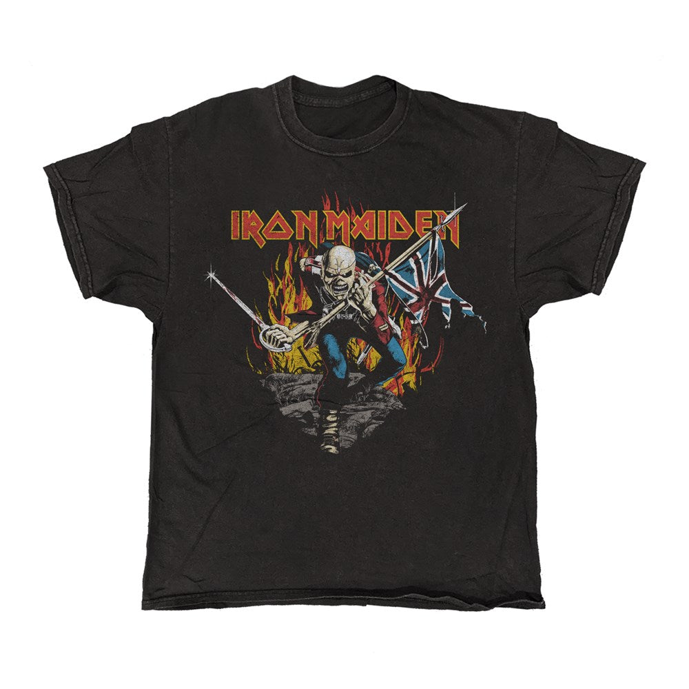 Iron Maiden Trooper Flames Vintage T-Shirt – Black