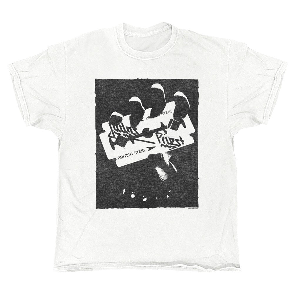 Judas Priest - British Steel Torn - White Vintage T-shirt