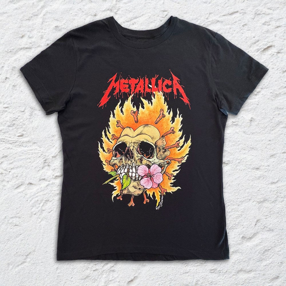 Metallica - Pushead Flower Skull - Womens Black T-shirt