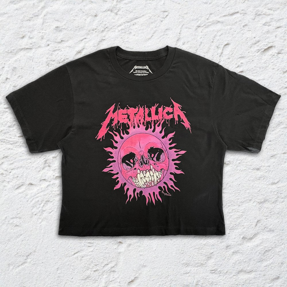 Metallica Pushead Pink Sun Women's Crop Top – Black