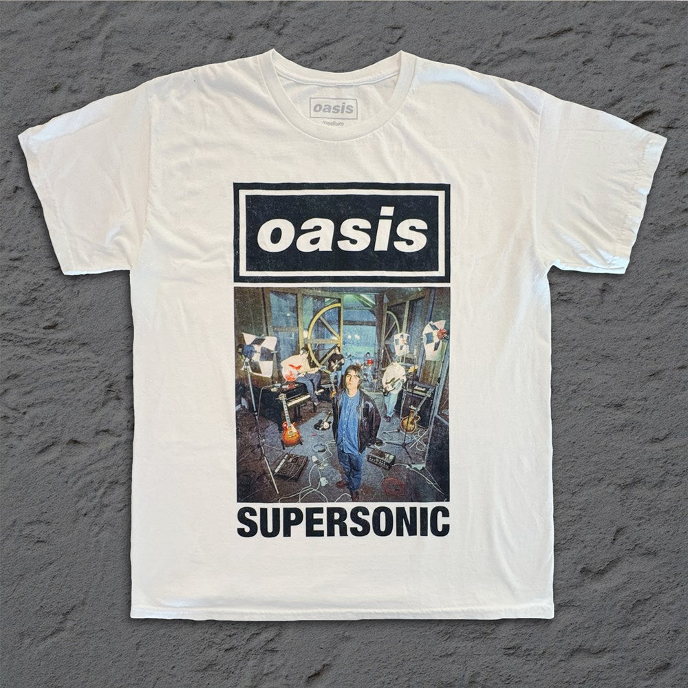 Oasis - Supersonic Photo - White Vintage T-shirt