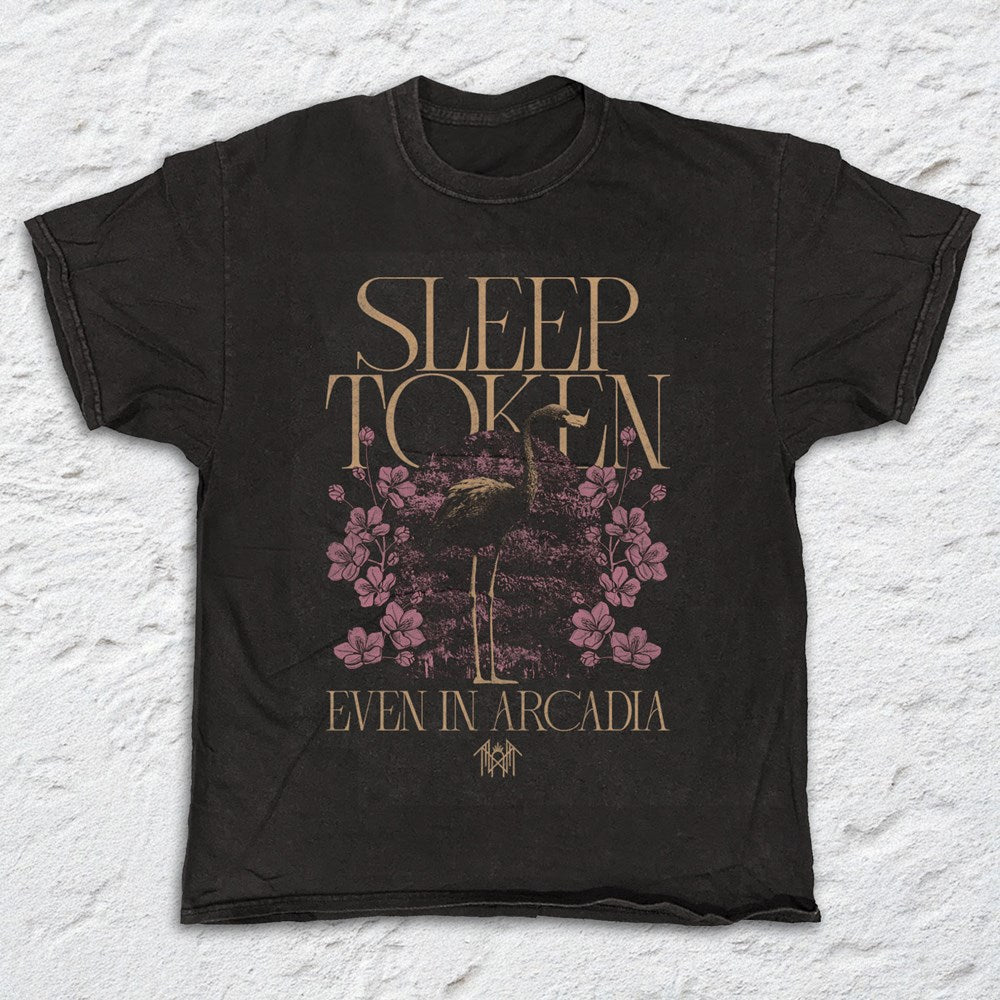 Sleep Token Crane Flowers Visual T-Shirt – Black Vintage