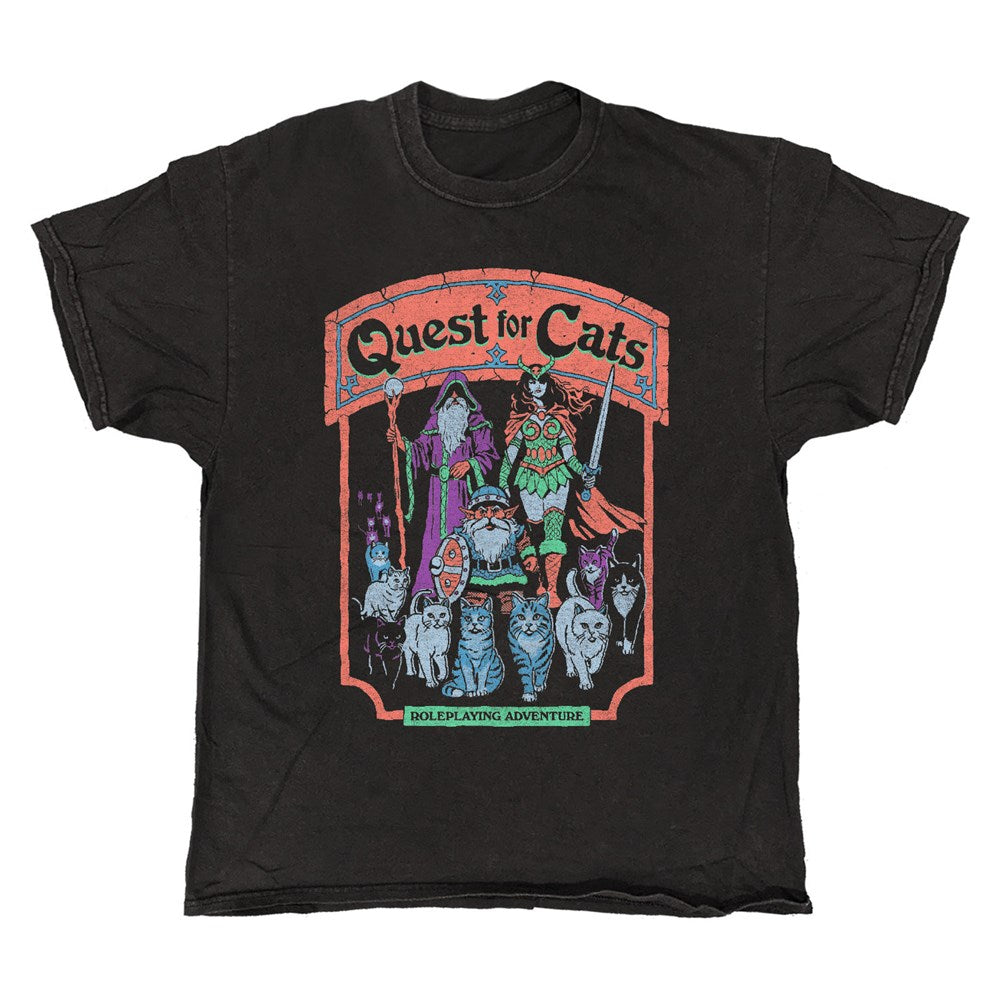 Steven Rhodes - Quest for Cats - Black Vintage T-shirt