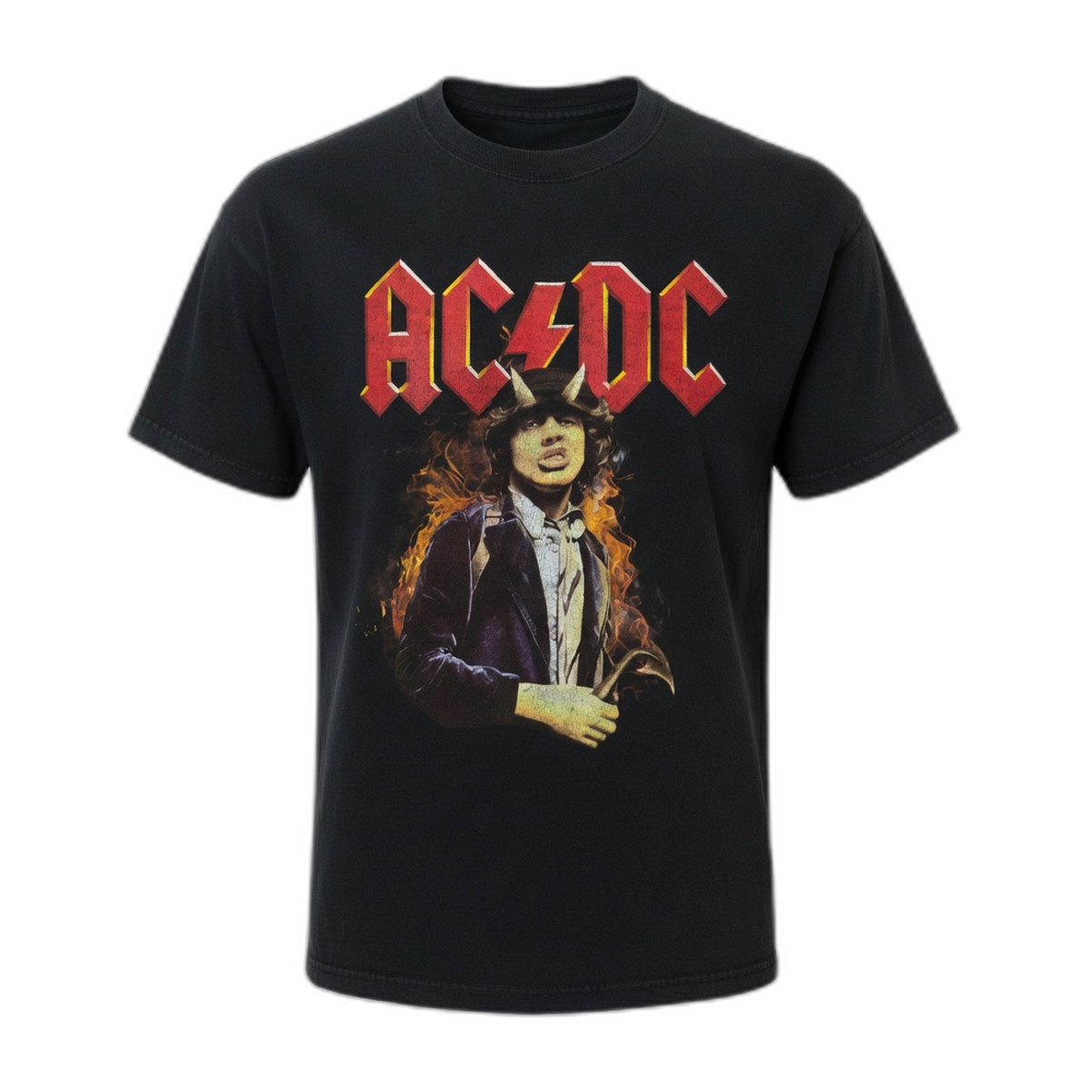 AC/DC Angus Flames Artwork T-Shirt – Black Vintage