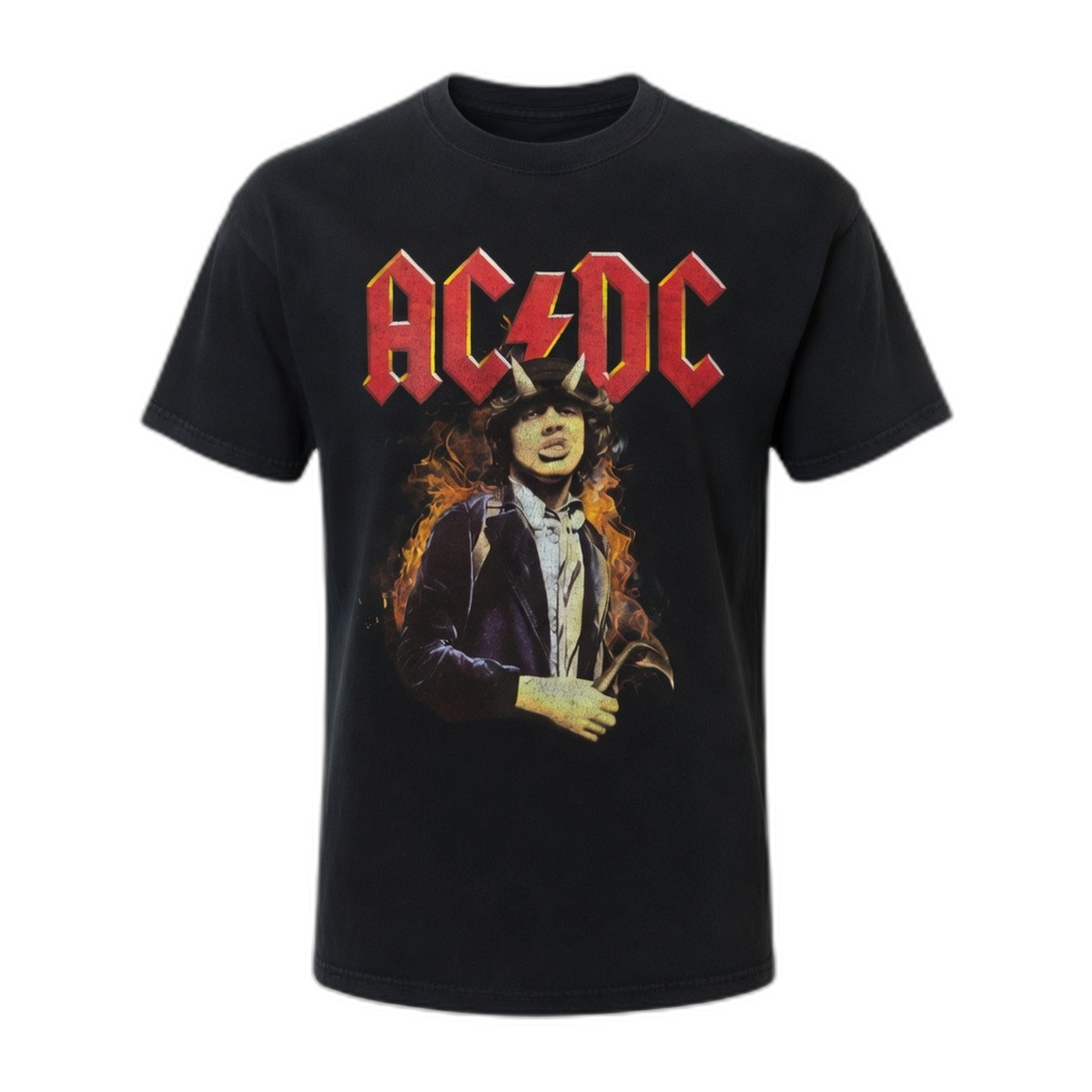 AC/DC Angus Flames Artwork T-Shirt – Black Vintage