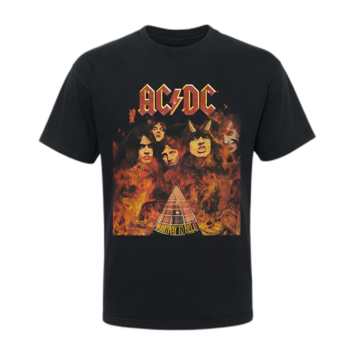 AC/DC Highway To Hell Flames Band Photo T-Shirt – Black Vintage