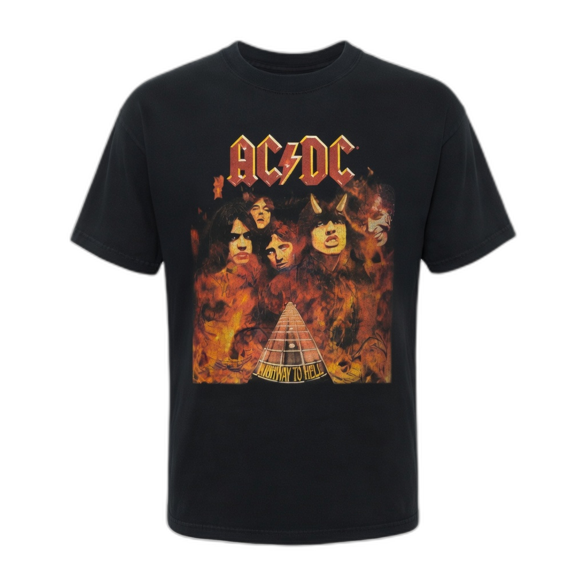 AC/DC Highway To Hell Flames Band Photo T-Shirt – Black Vintage