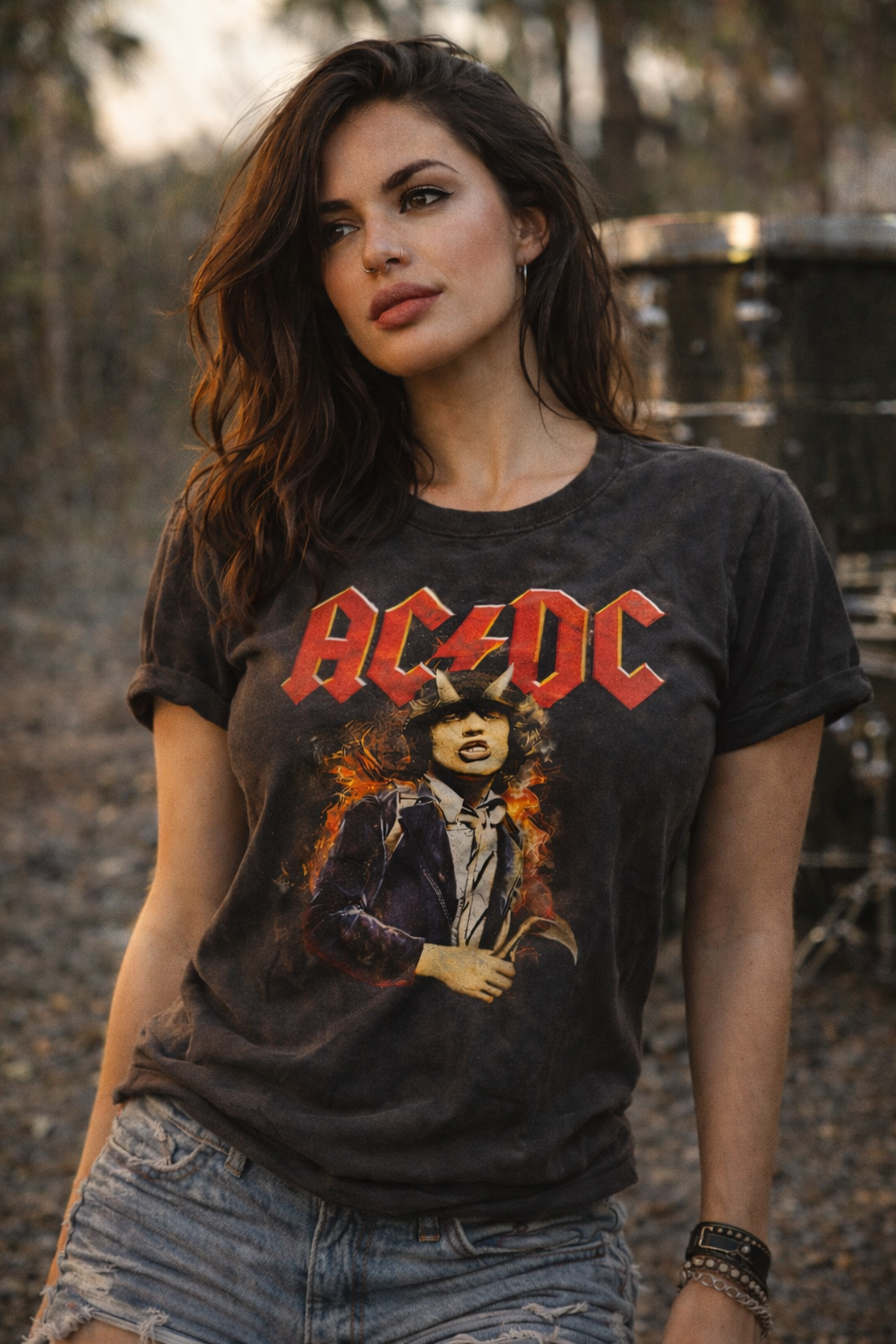 AC/DC Angus Flames Artwork T-Shirt – Black Vintage