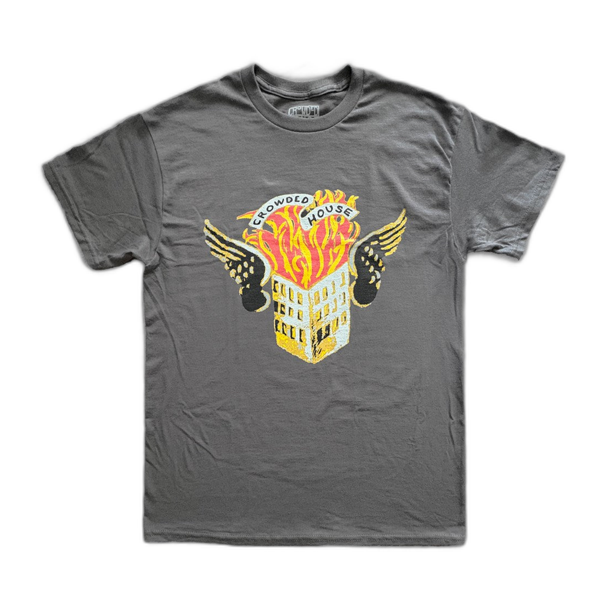 Crowded House Flaming House Visual T-Shirt – Charcoal