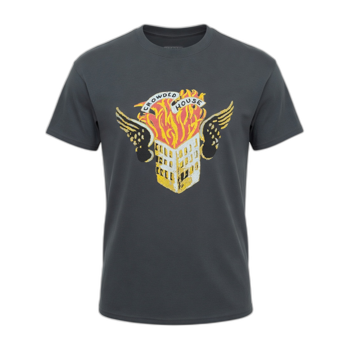 Crowded House Flaming House Visual T-Shirt – Charcoal