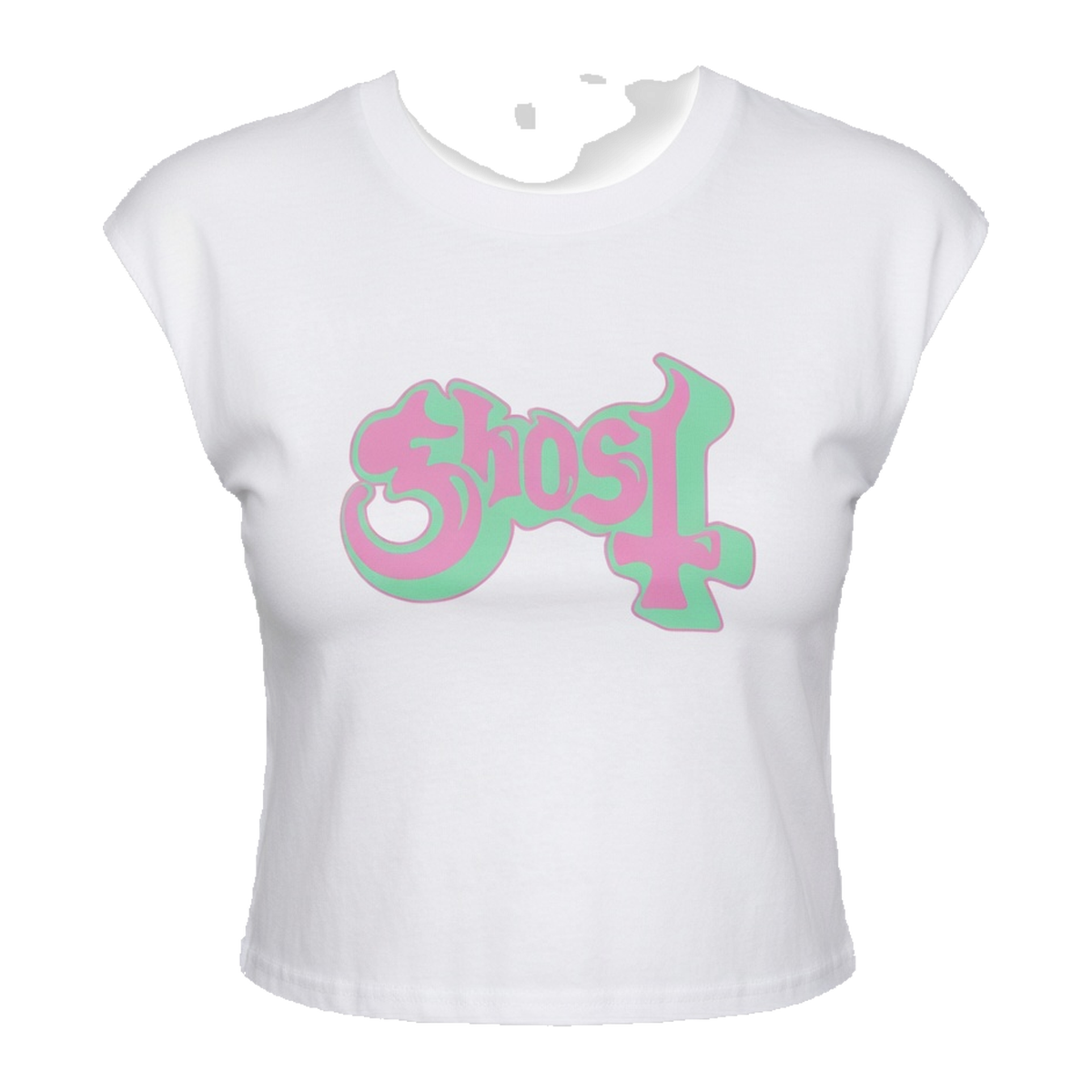 Ghost Satanic Panic Logo Crop Tank – White