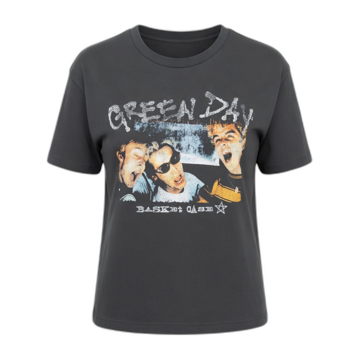 Green Day Basket Case Muscle Crop – Faded Black