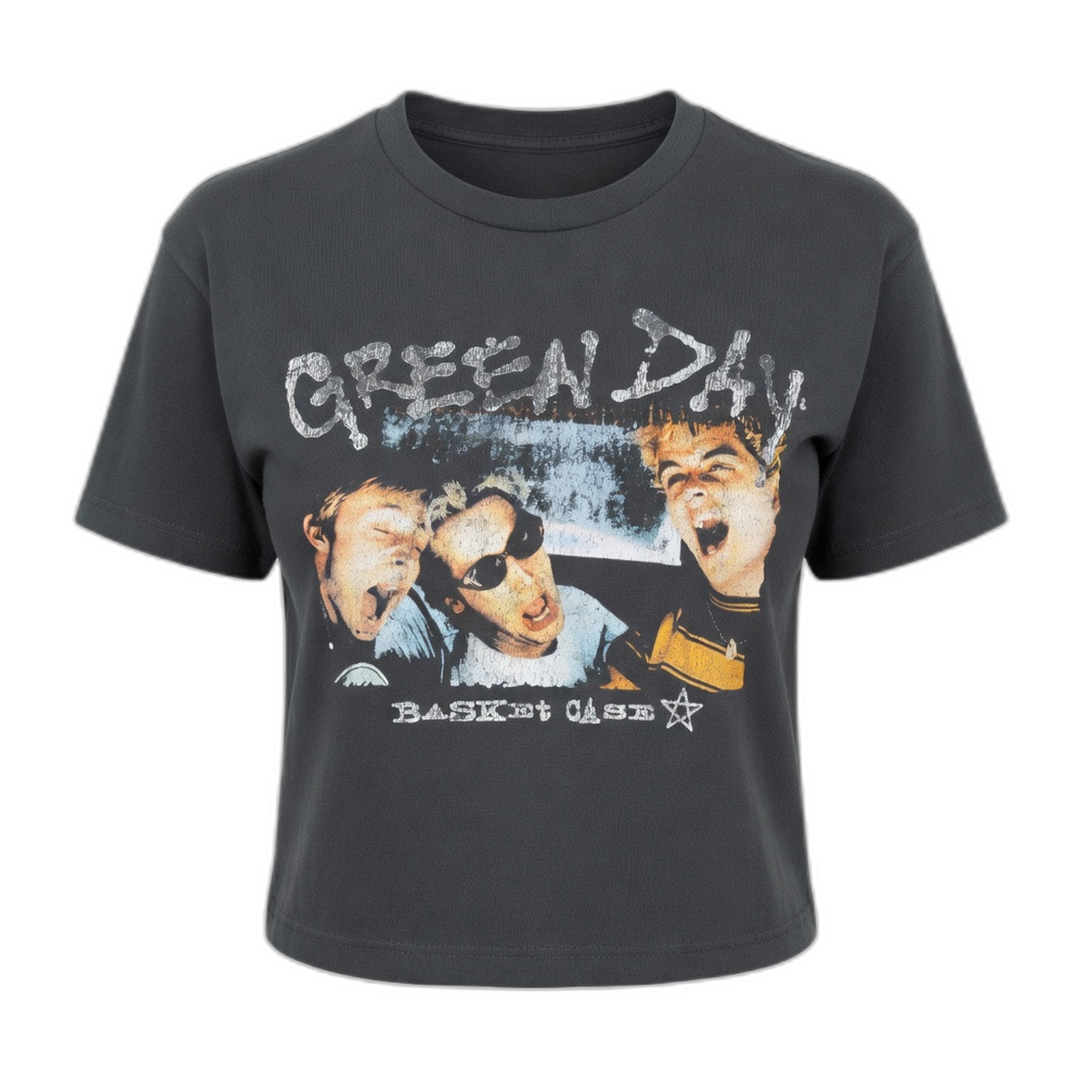 Green Day Basket Case Muscle Crop – Faded Black