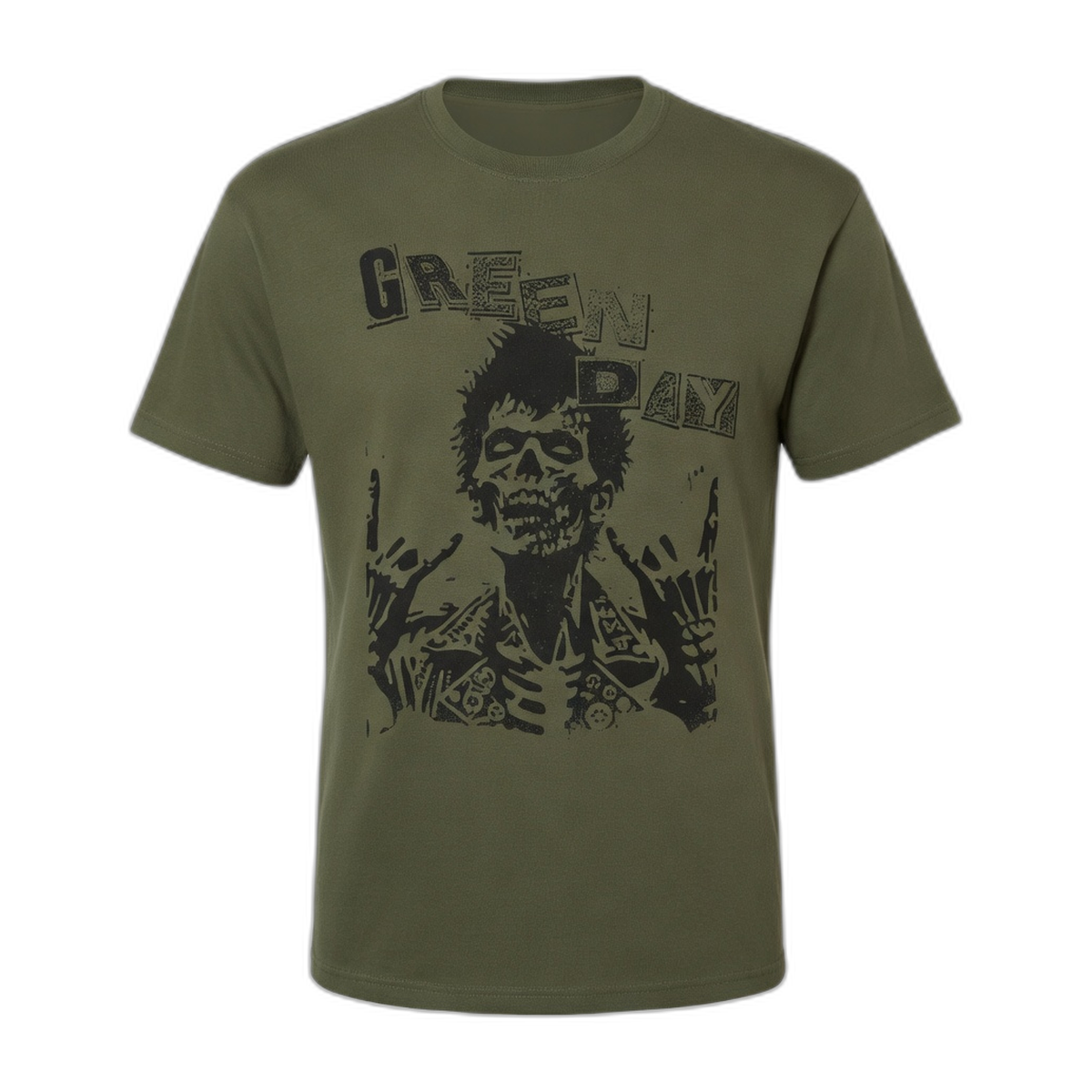 Green Day Skeleton Graphic T-Shirt – Faded Army