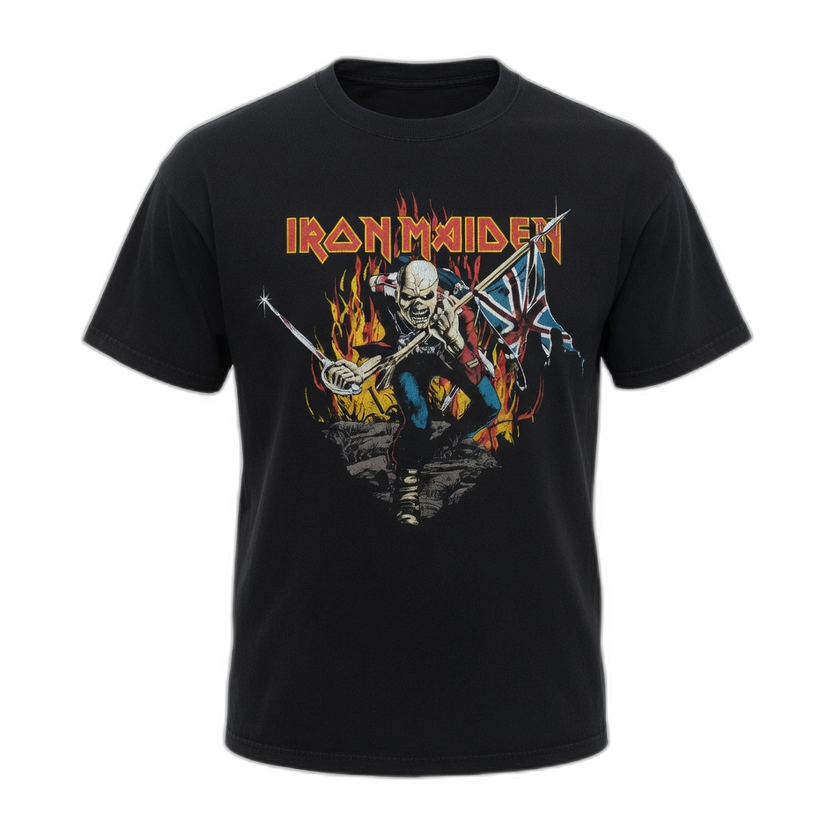 Iron Maiden Trooper Flames Vintage T-Shirt – Black