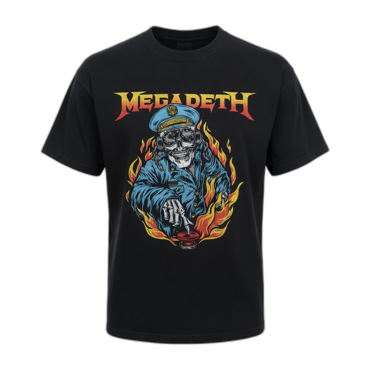 Megadeth Vic Flames Artwork T-Shirt – Black Vintage