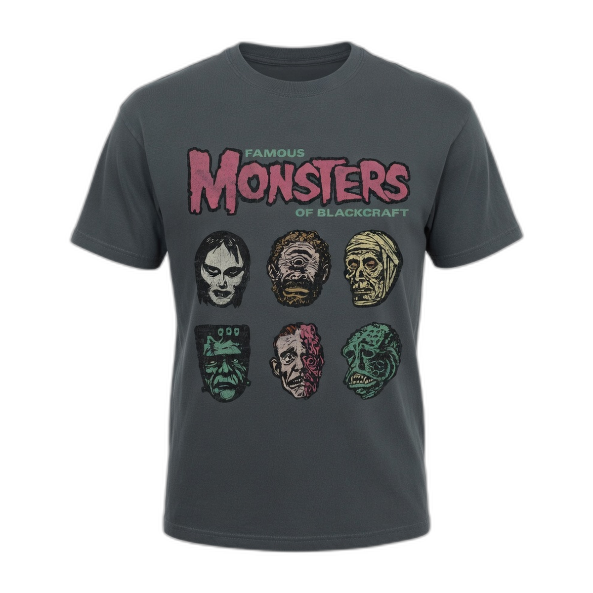 Monsters of Blackcraft Monster Heads T-Shirt – Faded Black