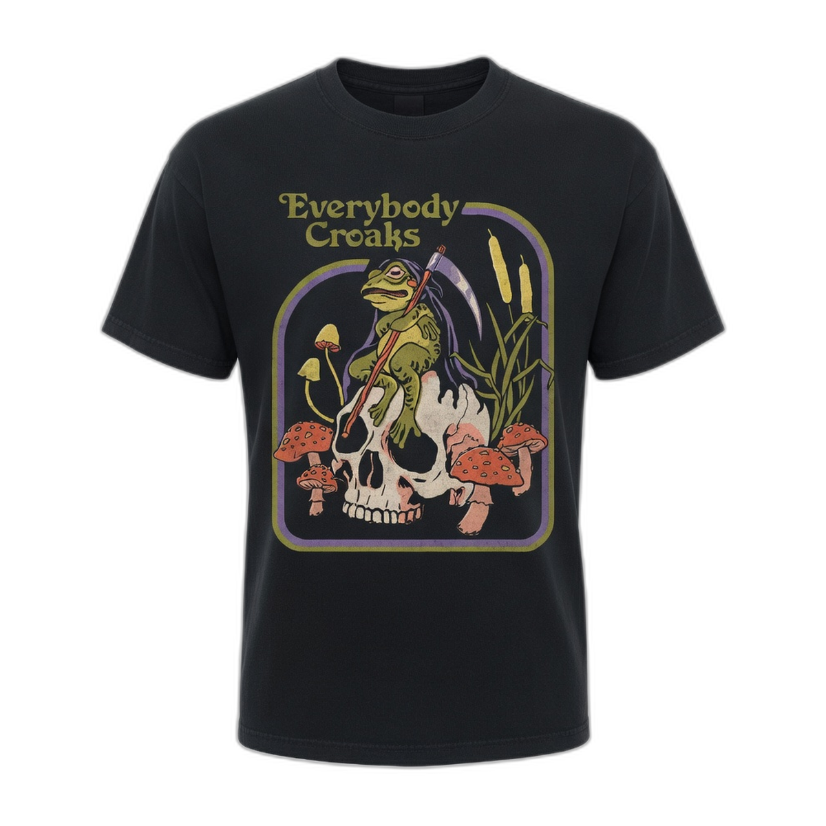 Steven Rhodes Everybody Croaks T-Shirt – Black Vintage